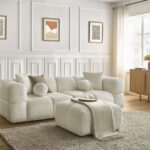 Canapé Cristina Fixe 3 Places avec Pouf Beige BoboChic