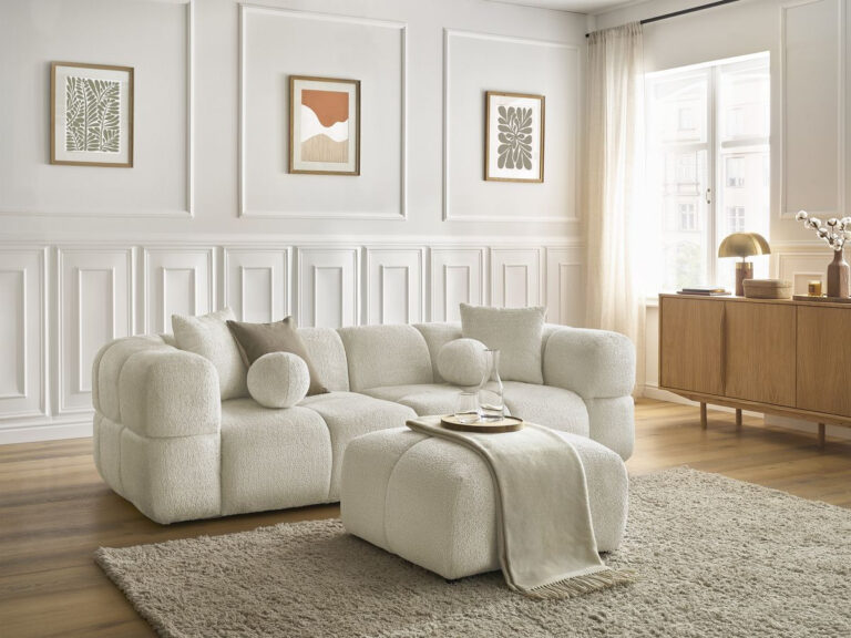 Canapé Cristina Fixe 3 Places avec Pouf Beige BoboChic