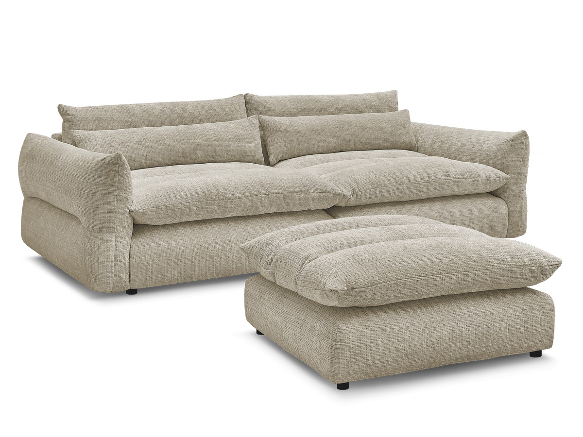 Canapé Neil Droit Fixe Tissu Texturé Beige BoboChic 3 Places