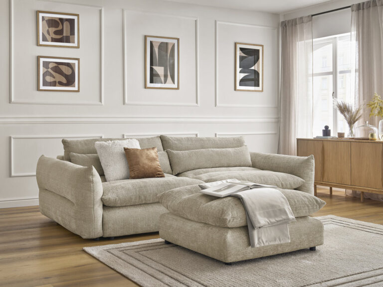 Canapé Neil Droit Fixe Tissu Texturé Beige BoboChic 3 Places
