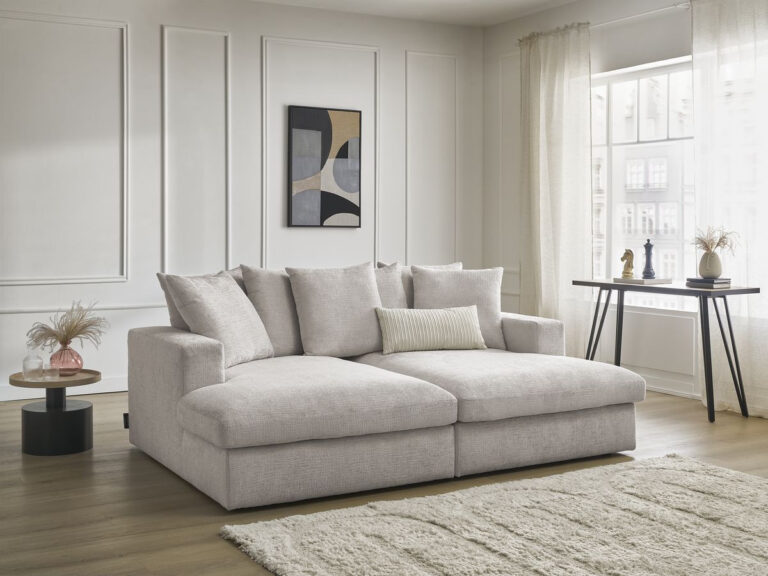 Canapé Simeon Droit Fixe 3 Places Assise Profonde Beige BoboChic