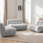 Canapé Serena Droit Fixe Modulable Tissu Chiné Gris Clair BoboChic