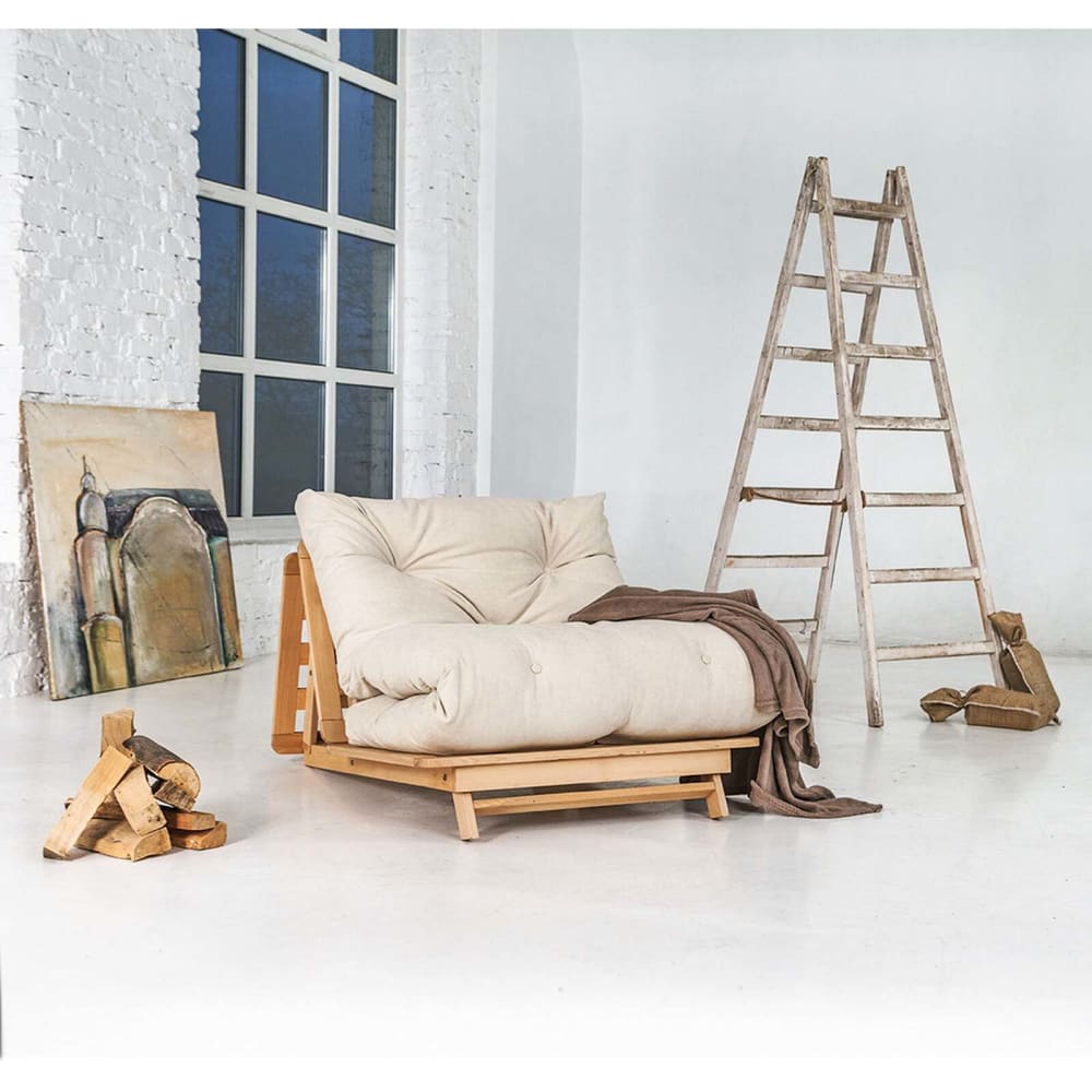 Canapé Lit Layti Convertible en Bois avec Matelas Beige Maisons du Monde