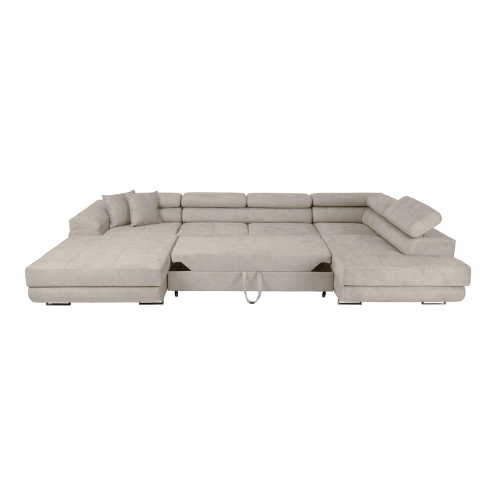 Canapé Flavio Panoramique 6 Places Convertible Tissu Gris Clair Maisons du Monde
