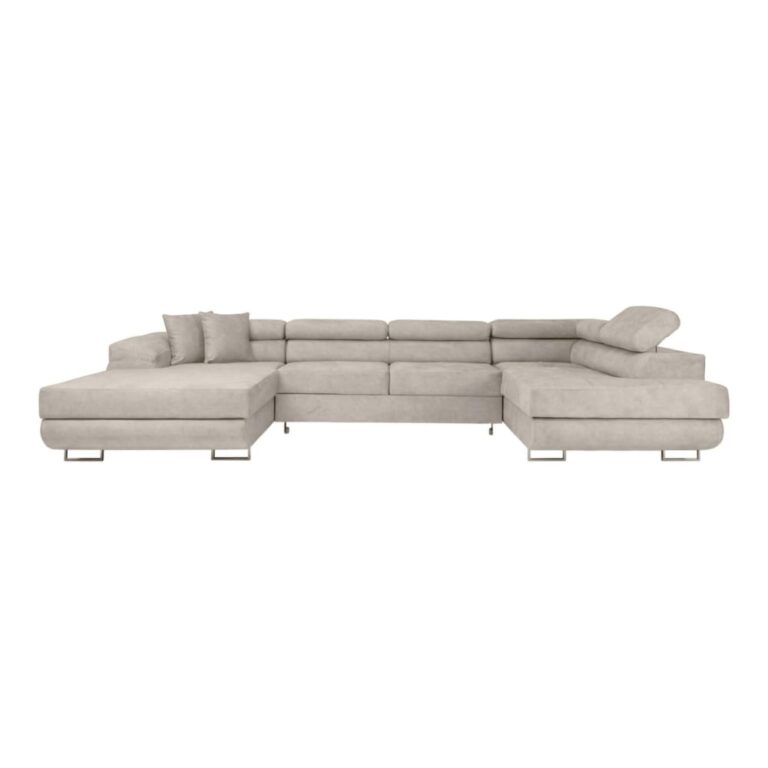 Canapé Flavio Panoramique 6 Places Convertible Tissu Gris Clair Maisons du Monde