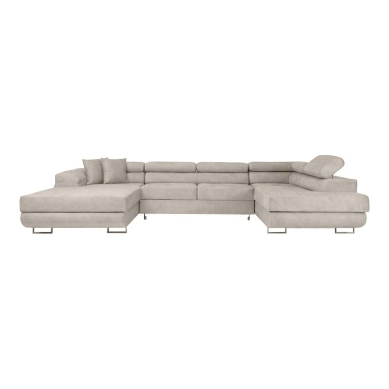 Canapé Flavio Panoramique 6 Places Convertible Tissu Gris Clair Maisons du Monde