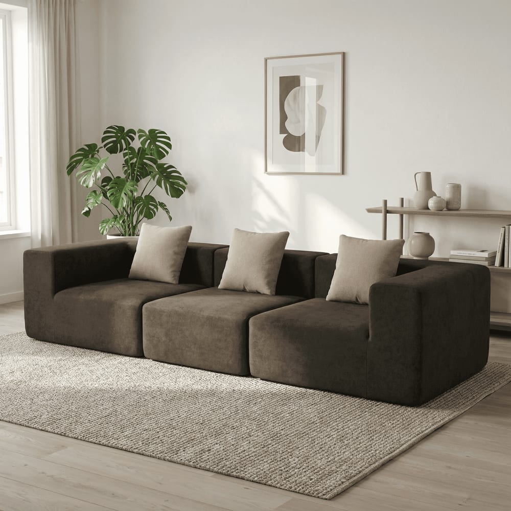 Canapé Pure 3 Places Marron Sable Grand Format Maisons du Monde