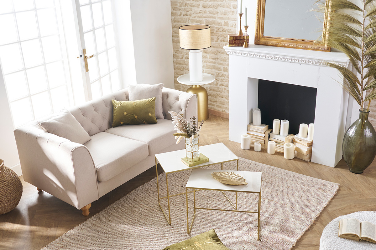 Canapé Montaigne 2 Places Tissu lisse Beige Miliboo