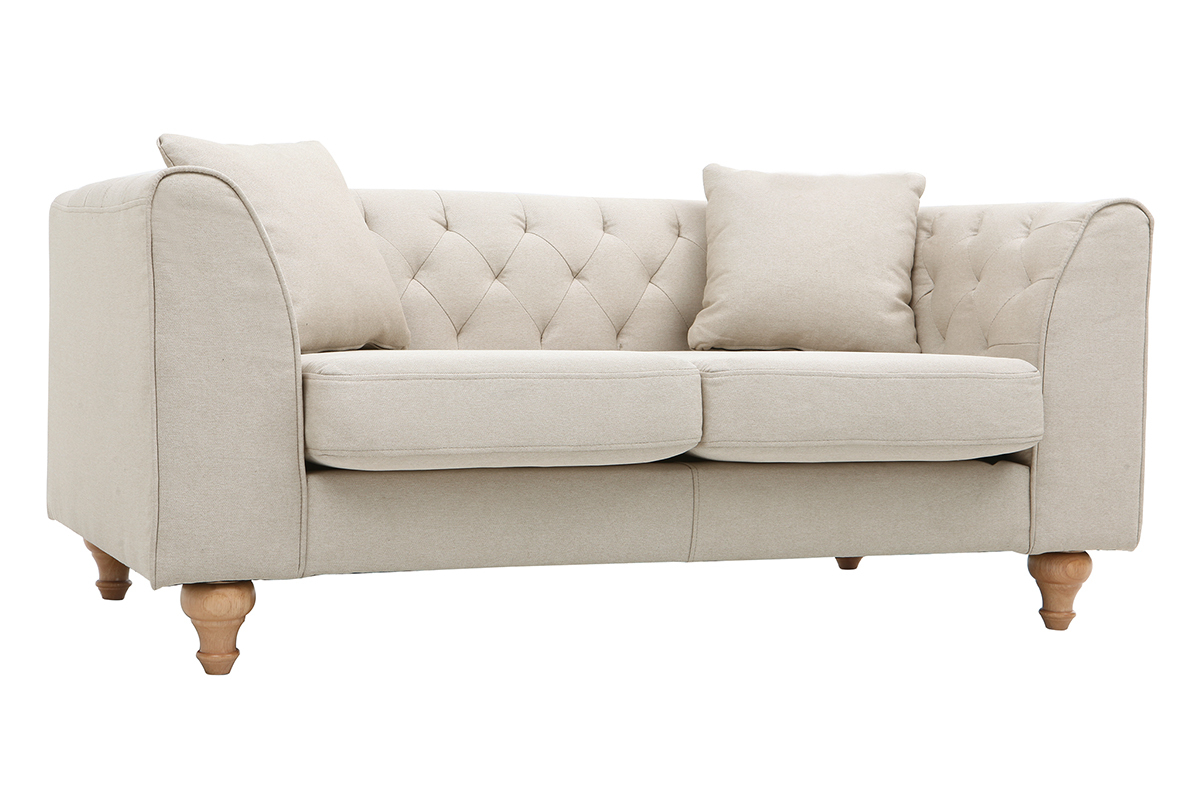 Canapé Montaigne 2 Places Tissu lisse Beige Miliboo