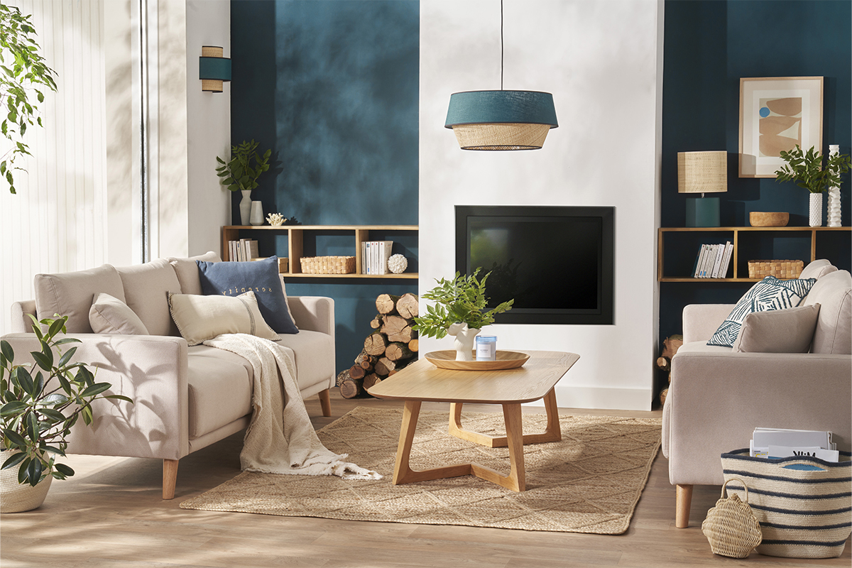 Canapé Munik 3 Places Tissu lisse Beige Miliboo