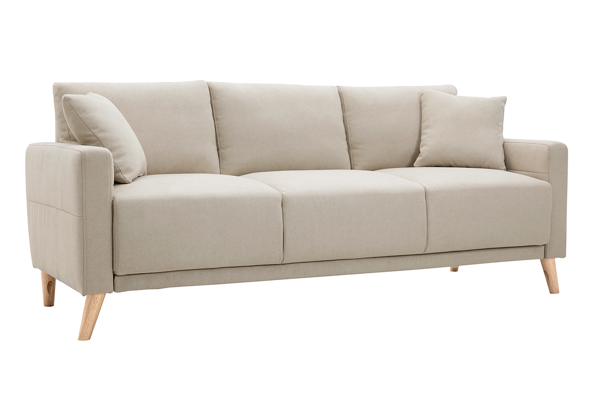 Canapé Munik 3 Places Tissu lisse Beige Miliboo