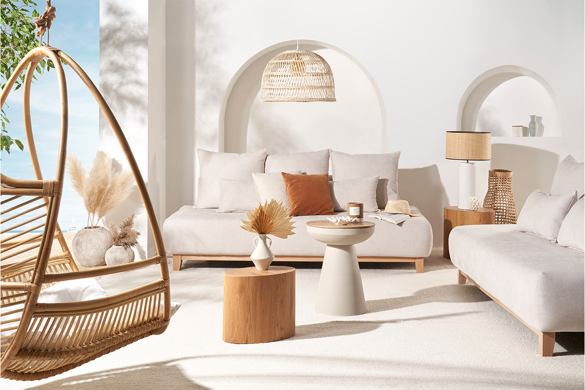 Canapé Odeon 3 Places Velours Beige Miliboo