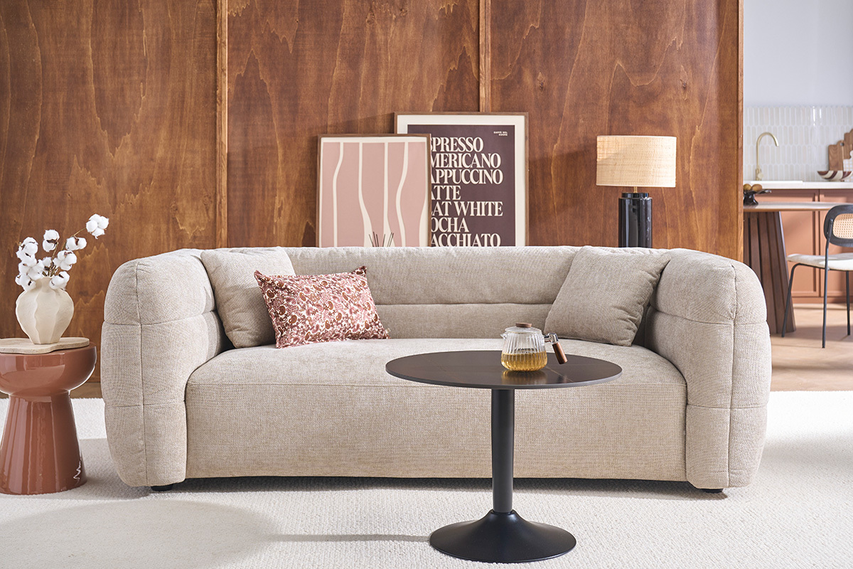 Canapé Joya 3 Places Velours Beige Miliboo