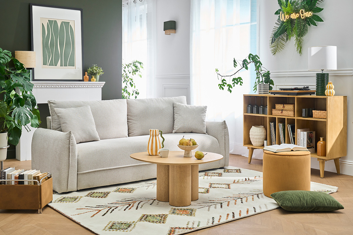 Canapé Pio 3 Places Velours Beige Miliboo