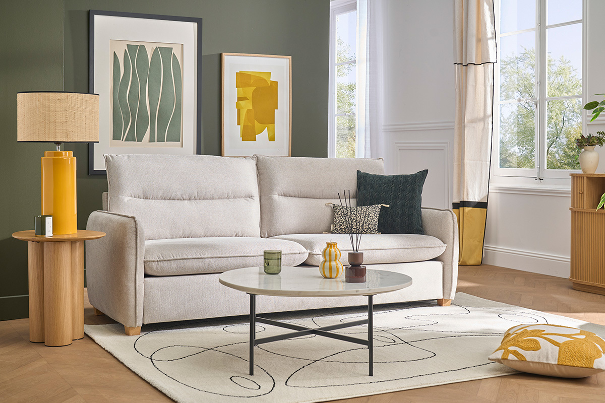 Canapé Renzo 3 Places Velours Beige Miliboo
