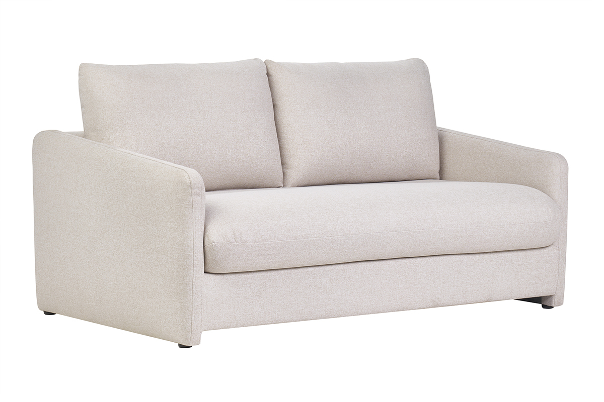 Canapé Paulin Convertible 2 Places Tissu lisse Beige Miliboo