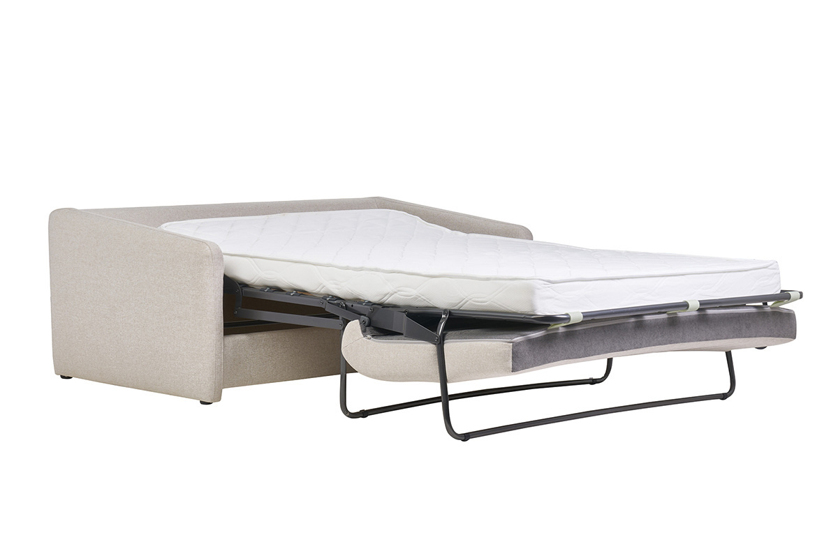 Canapé Paulin Convertible 2 Places Tissu lisse Beige Miliboo