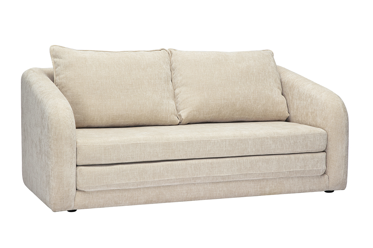 Canapé Mahaut Convertible 2 Places Velours Beige Miliboo