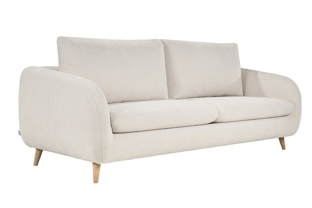 Canapé Leandre Convertible 4 Places Velours Beige Miliboo