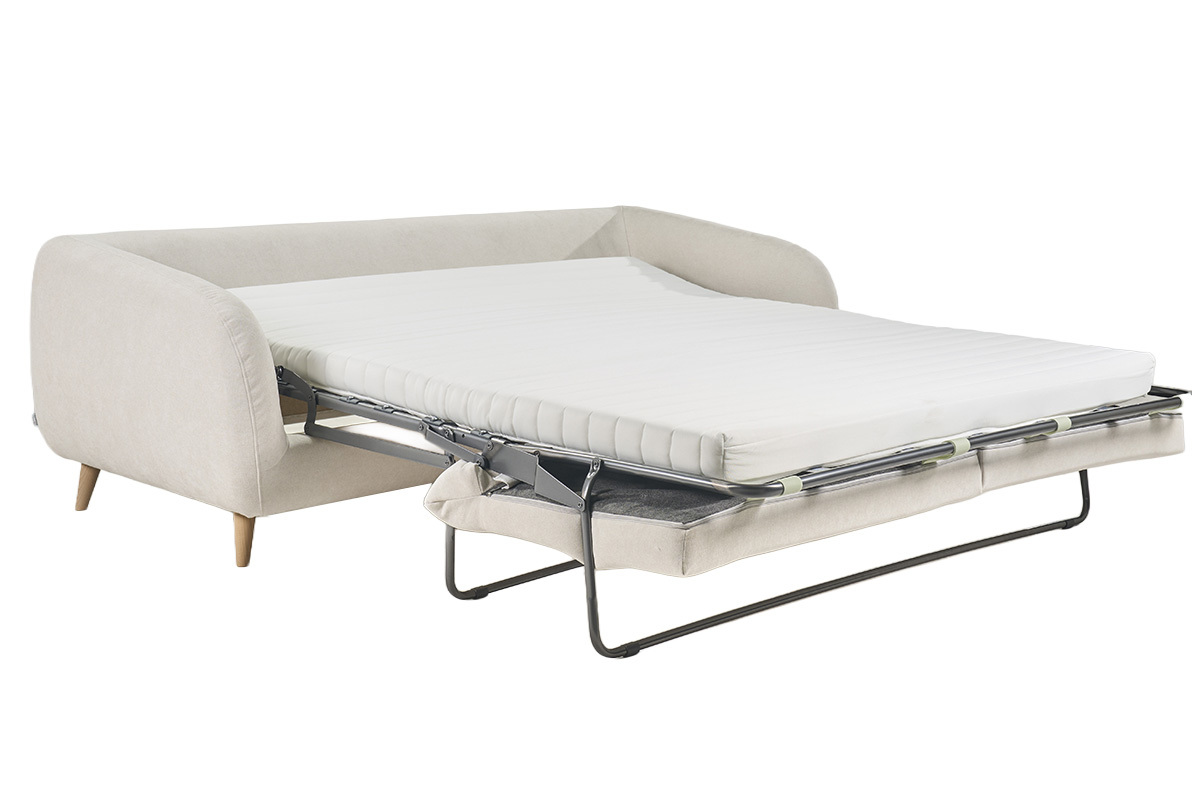Canapé Leandre Convertible 4 Places Velours Beige Miliboo