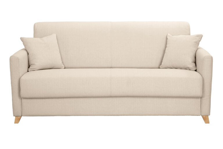 Canapé Skandy Convertible 3 Places Tissu lisse Beige Miliboo