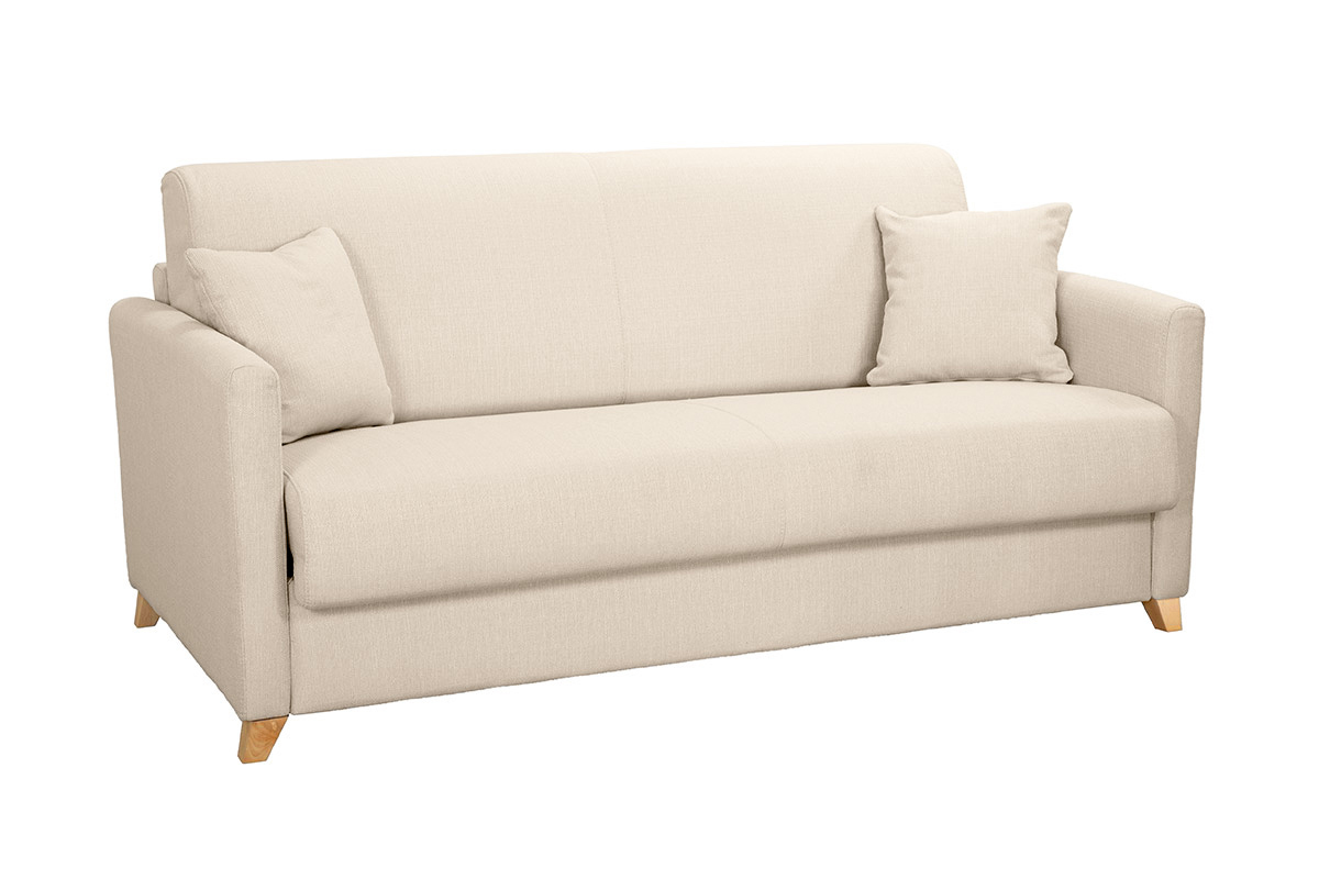Canapé Skandy Convertible 3 Places Tissu lisse Beige Miliboo
