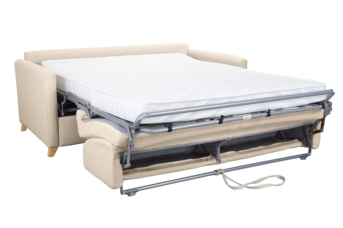 Canapé Skandy Convertible 3 Places Tissu lisse Beige Miliboo