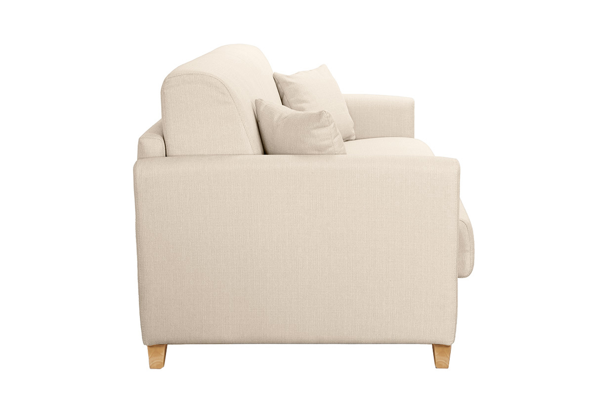 Canapé Skandy Convertible 3 Places Tissu lisse Beige Miliboo