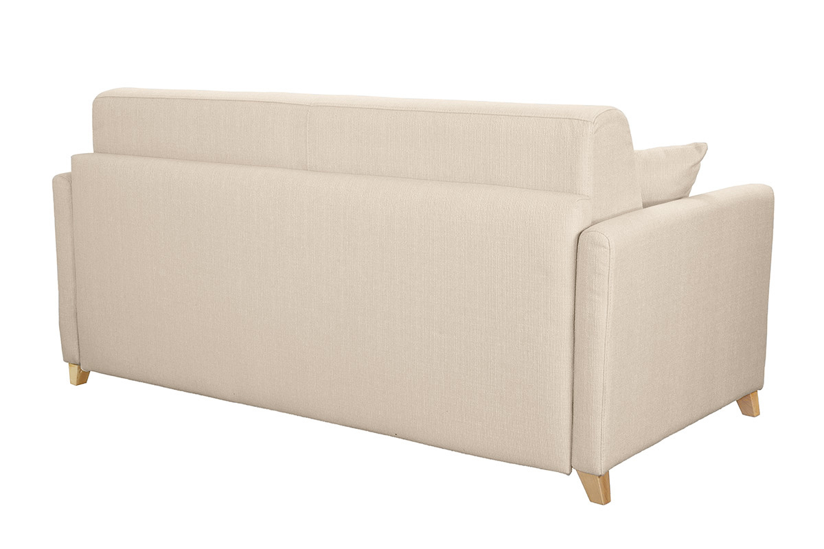 Canapé Skandy Convertible 3 Places Tissu lisse Beige Miliboo