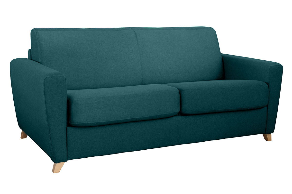 Canapé Graham Convertible 3 Places Tissu lisse Bleu Miliboo