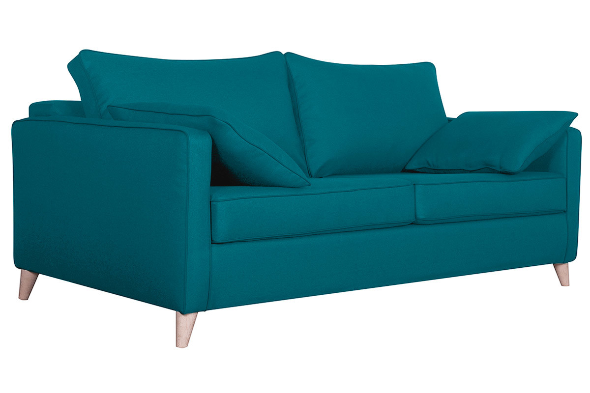 Canapé Papel Convertible 3 Places Tissu lisse Bleu Miliboo