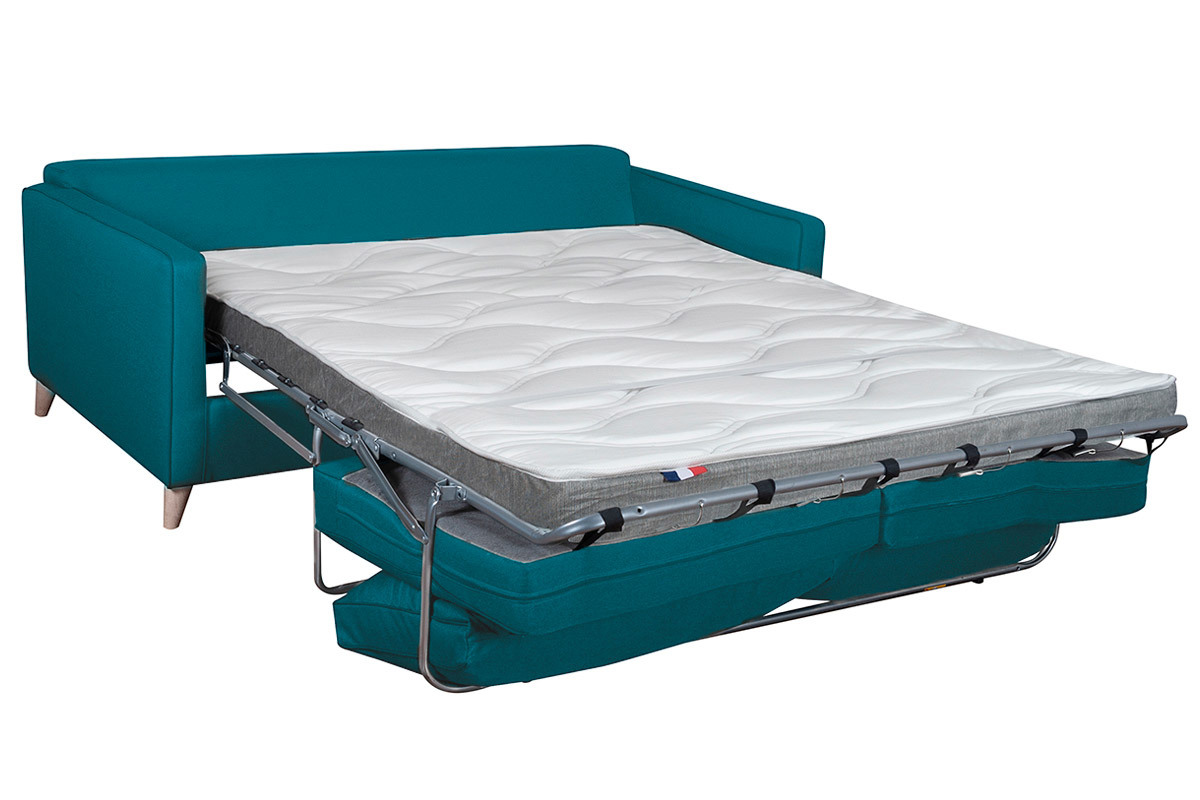 Canapé Papel Convertible 3 Places Tissu lisse Bleu Miliboo