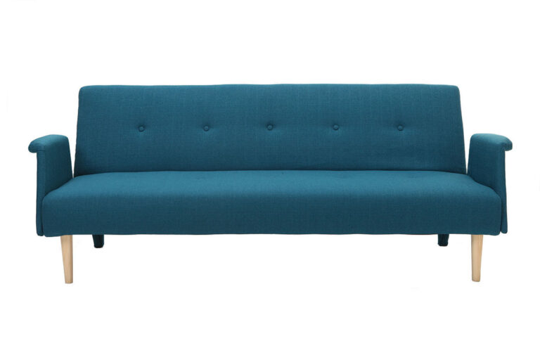 Canapé Oscar Convertible 3 Places Tissu lisse Bleu Miliboo