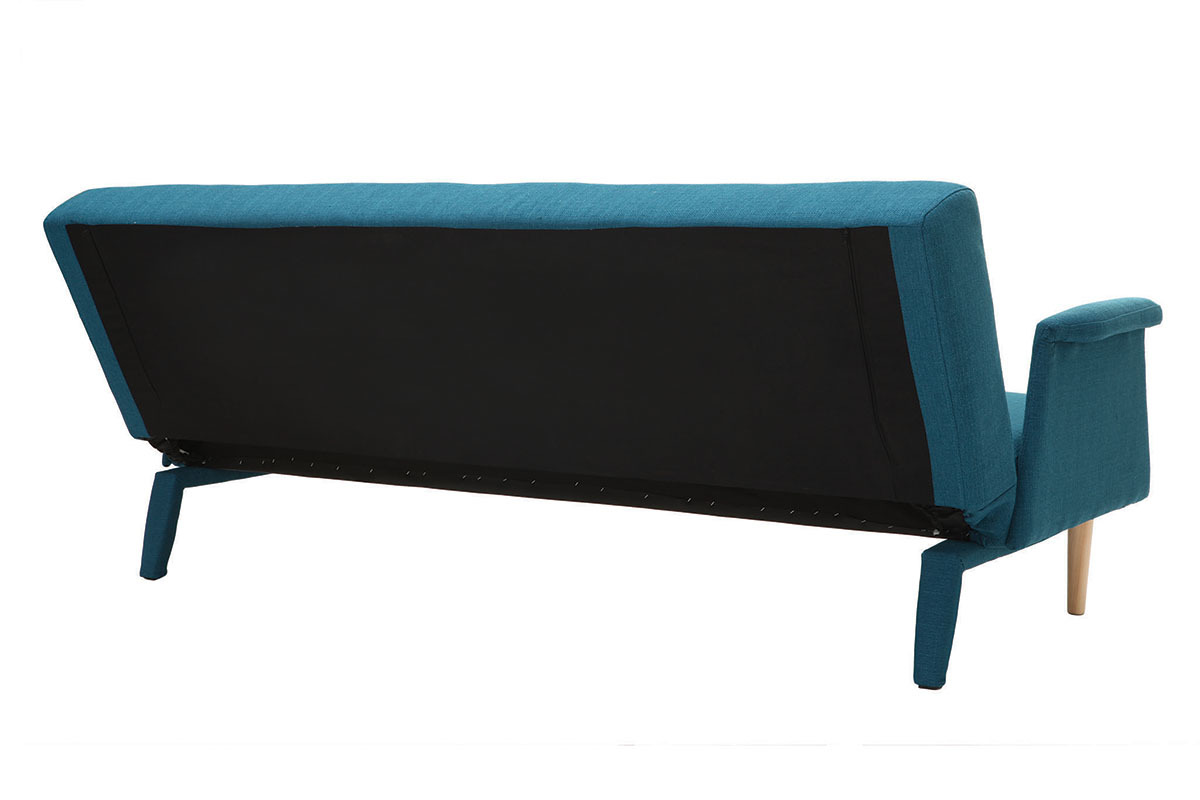 Canapé Oscar Convertible 3 Places Tissu lisse Bleu Miliboo