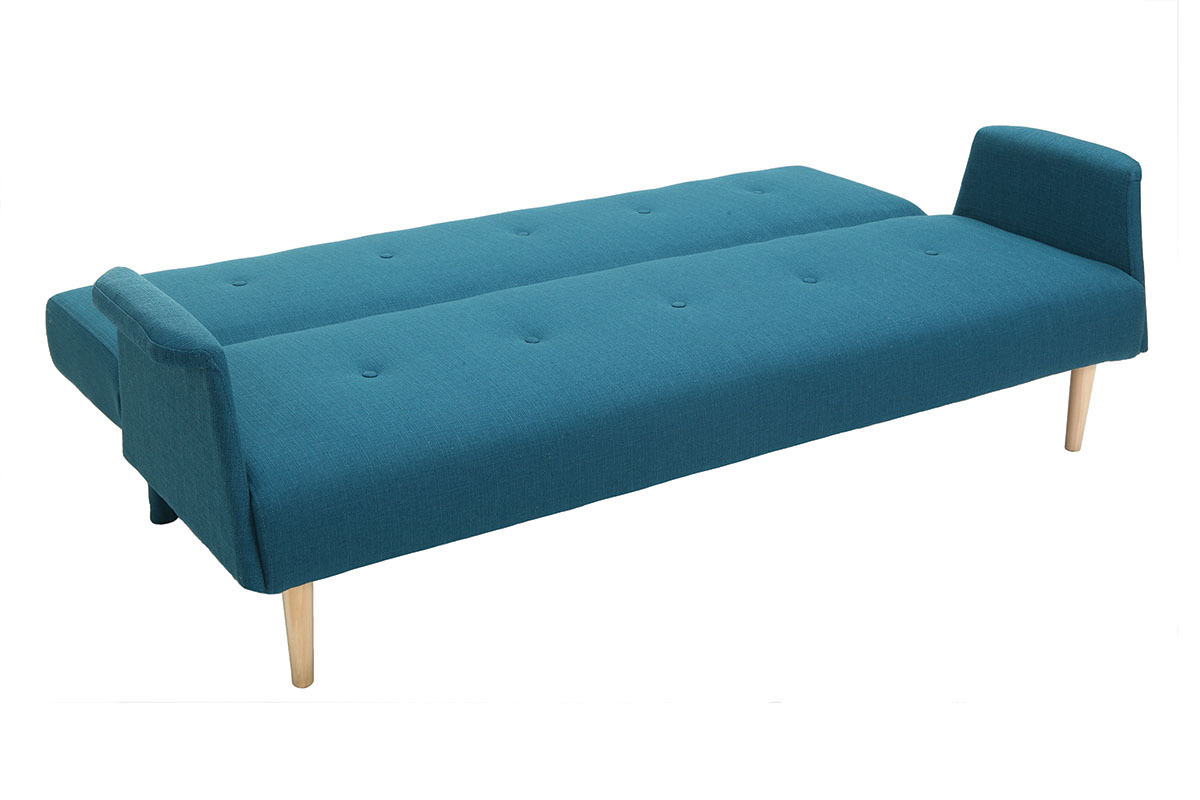 Canapé Oscar Convertible 3 Places Tissu lisse Bleu Miliboo