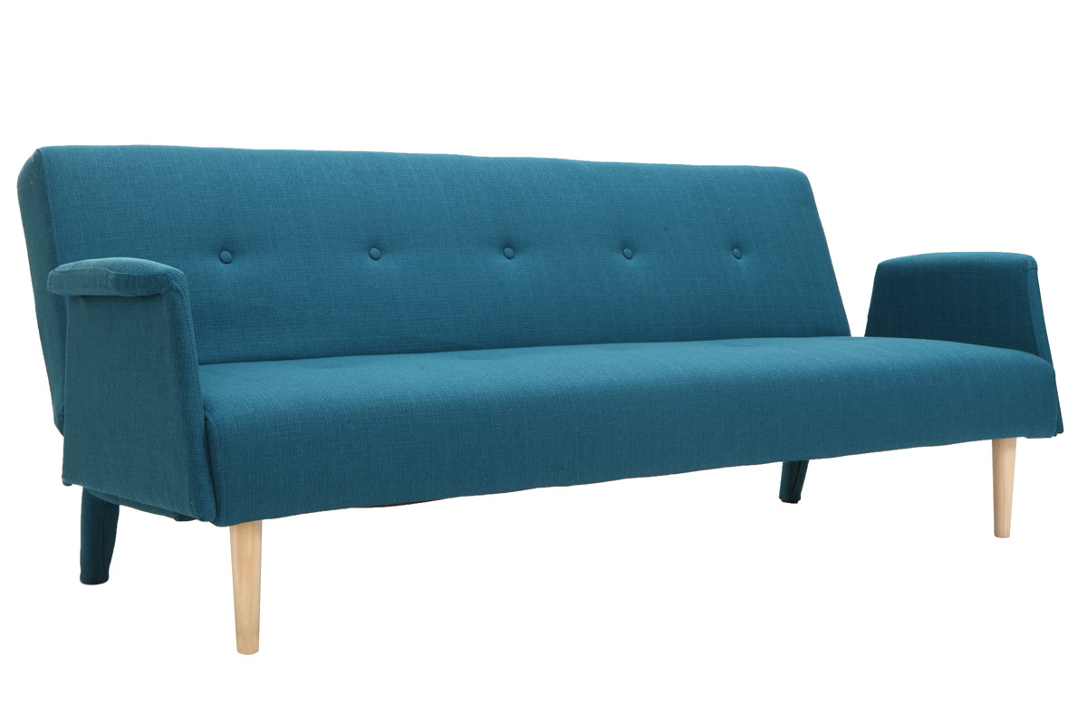 Canapé Oscar Convertible 3 Places Tissu lisse Bleu Miliboo