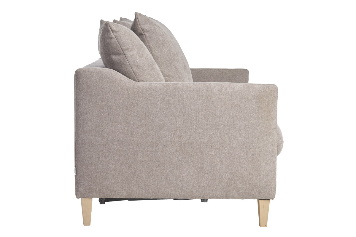 Canapé Louise Convertible 3 Places Velours Beige Miliboo