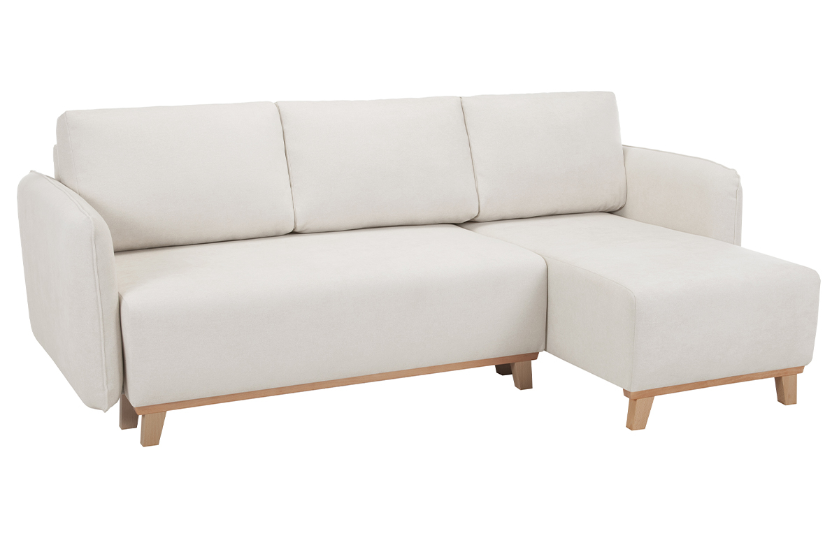 Canapé Romane d'Angle 4 Places Velours Beige Miliboo