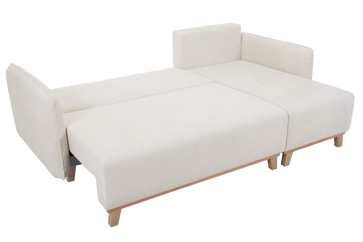 Canapé Romane d'Angle 4 Places Velours Beige Miliboo