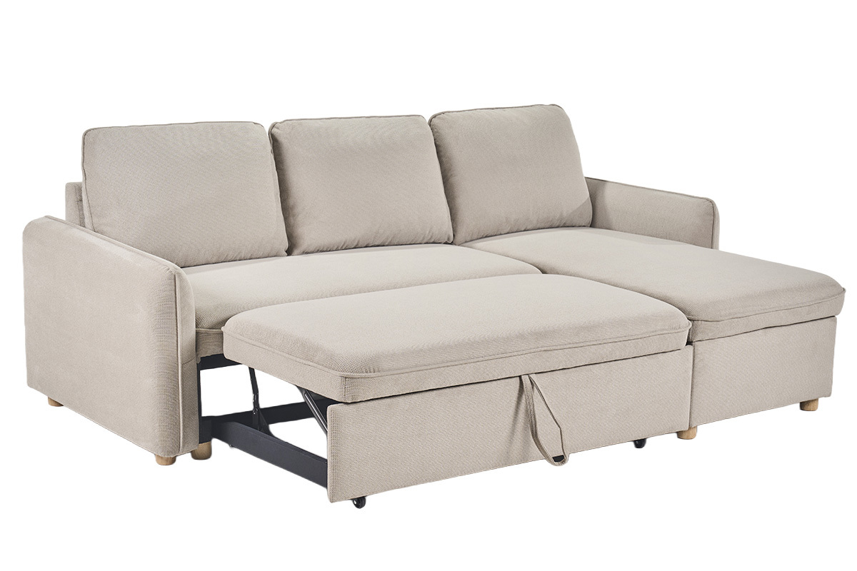 Canapé Orso d'Angle 3 Places Tissu texturé Beige Miliboo