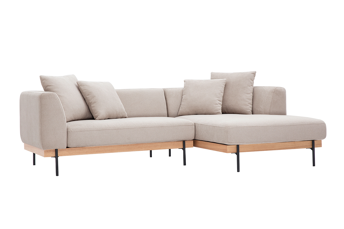 Canapé Ivar d'Angle 4 Places Tissu texturé Beige Miliboo