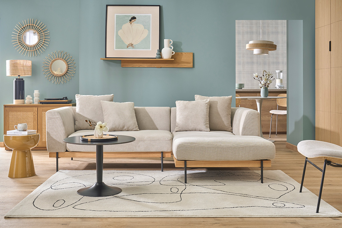 Canapé Ivar d'Angle 4 Places Tissu texturé Beige Miliboo