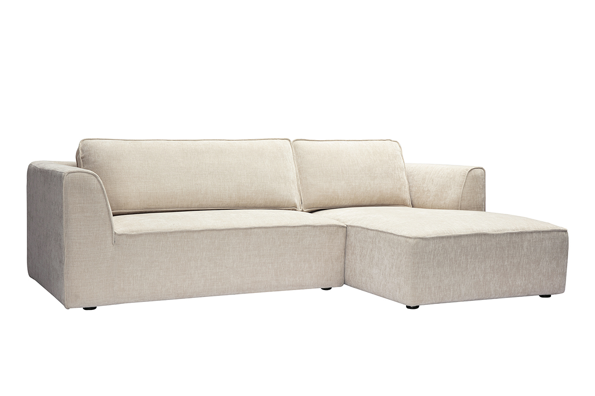 Canapé Grammy d'Angle 3 Places Velours Beige Miliboo