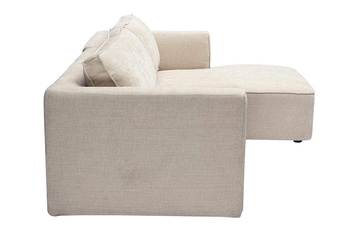 Canapé Grammy d'Angle 3 Places Velours Beige Miliboo