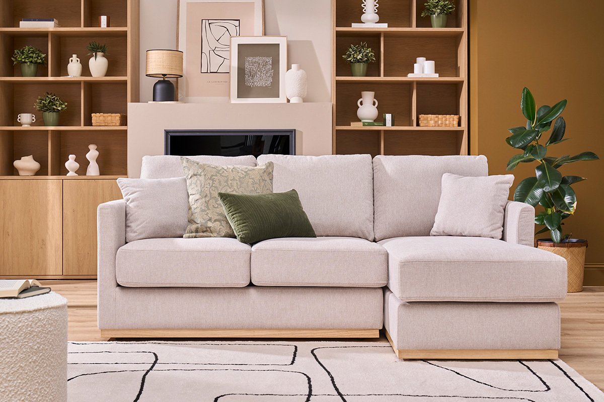 Canapé Moss d'Angle 3 Places Velours Beige Miliboo