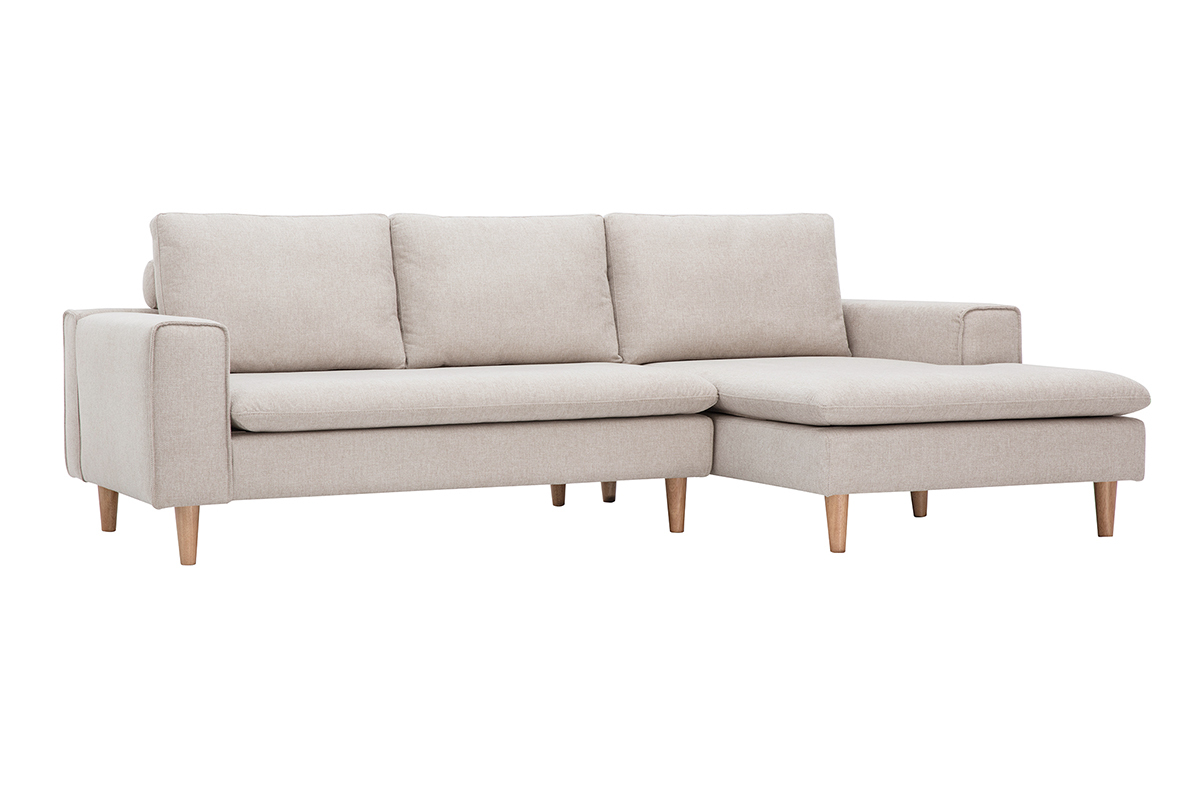 Canapé Ragnar d'Angle 3 Places Velours Beige Miliboo