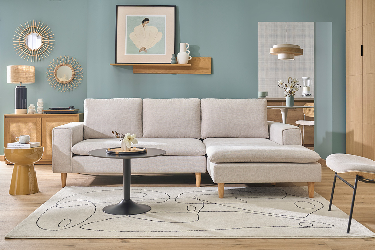 Canapé Ragnar d'Angle 3 Places Velours Beige Miliboo