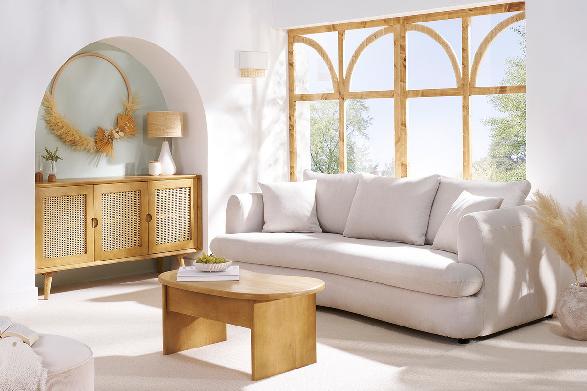 Canapé Sacha 4 Places Velours Beige Miliboo