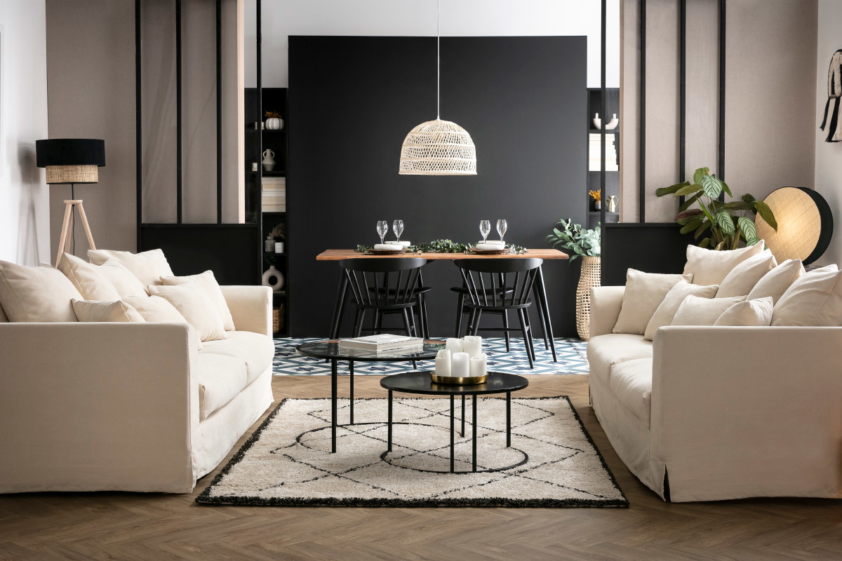 Canapé Fever 3 Places Tissu lisse Beige Miliboo