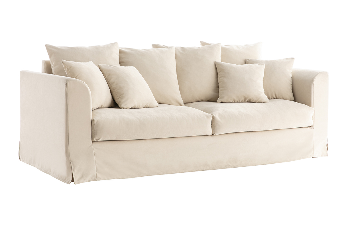 Canapé Fever 3 Places Tissu lisse Beige Miliboo